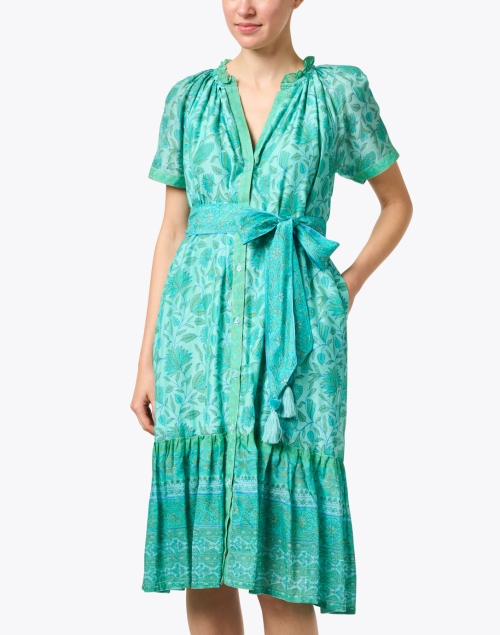 Front image - Bella Tu - Camilla Green Print Midi Dress
