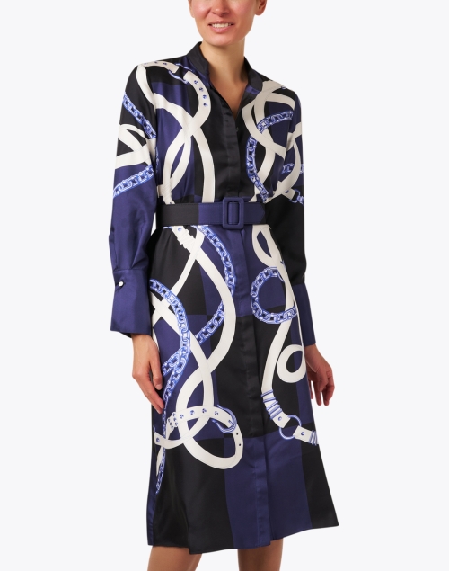 Front image - Rani Arabella - Cambridge Navy Print Silk Dress