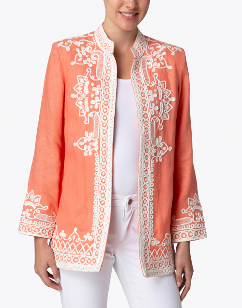 Front image - Bella Tu - Ceci Coral Embroidered Linen Jacket
