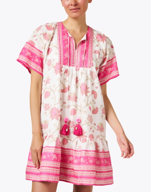 Front image - Bella Tu - Pink Marigold Print Peasant Dress