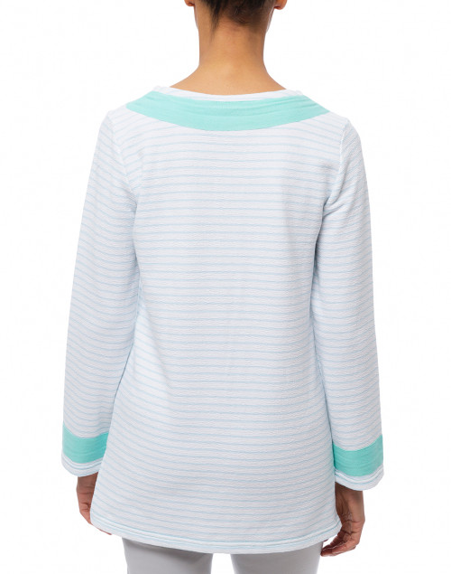 Back image - Sail to Sable - White and Pale Blue Striped French Terry Top