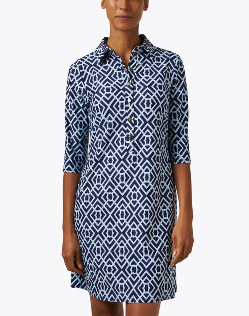Front image - Jude Connally - Susana Navy and Blue Print Dress