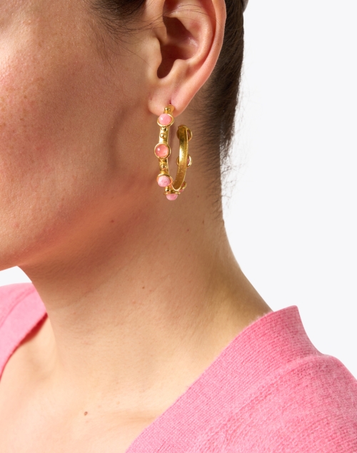 Look image - Sylvia Toledano - Pink Stone Hoop Earrings