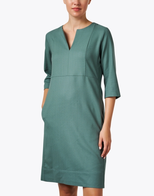 Front image - Rosso35 - Green Wool Shift Dress