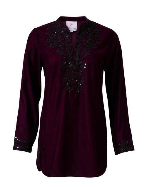 Product image - Bella Tu - Rachel Burgundy Embroidered Velvet Tunic Top