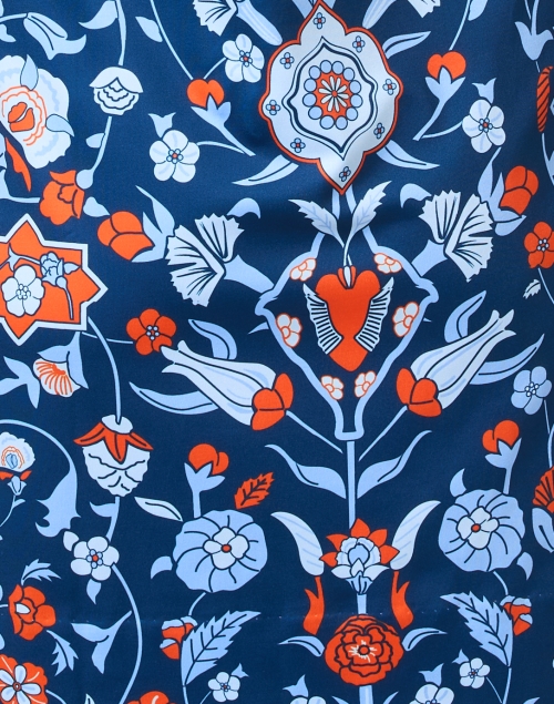 Fabric image - Gretchen Scott - Blue and Orange Print Ruffle Neck Dress