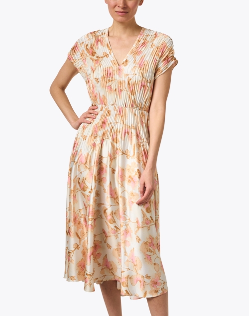 Front image - Vince - Soleil Peach and Pink Floral Pleated Dress