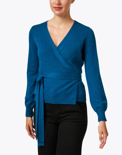 Front image - Kinross - Blue Cashmere Wrap Sweater