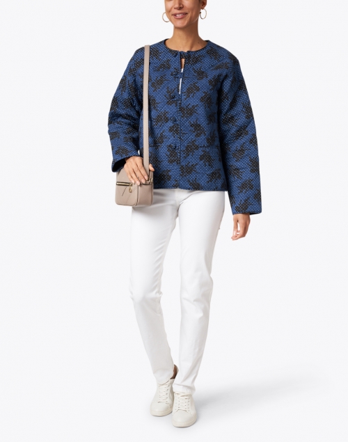 Elsa Navy and Black Floral Print Quilted Cotton Jacket