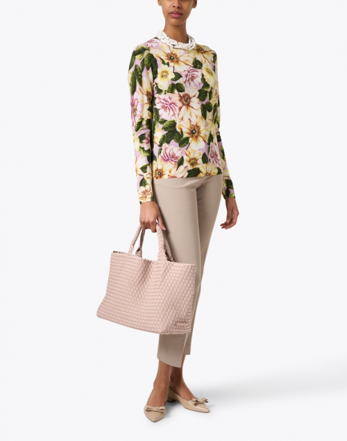 Charlotte Pink Floral Print Silk Cashmere Sweater 