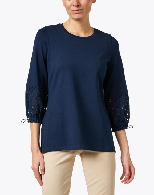 Front image - E.L.I. - Navy Eyelet Cotton Top