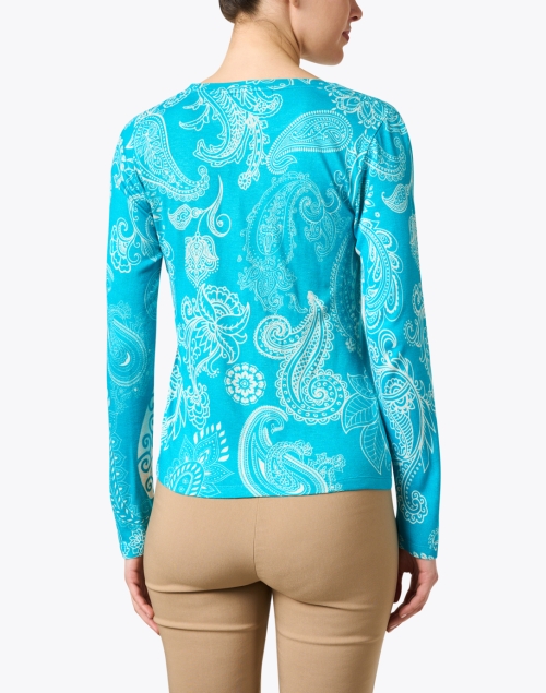 Back image - Pashma - Turquoise Paisley Print Cashmere Silk Sweater