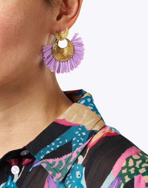 Look image - Gas Bijoux - Gold and Purple Raffia Drop Earrings