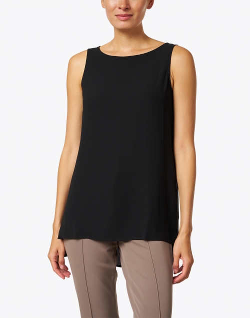 Front image - Eileen Fisher - Black Essential Silk Georgette Crepe Shell