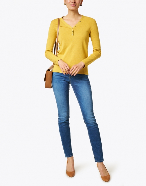 Yellow Cotton Henley Sweater