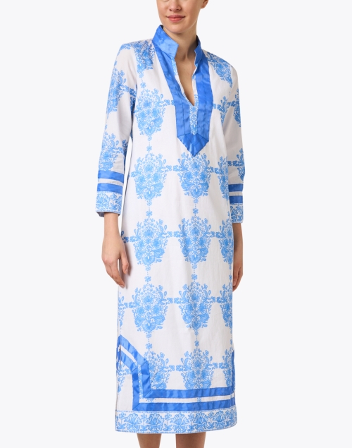 Front image - Sail to Sable - White and Blue Print Cotton Tunic Dress