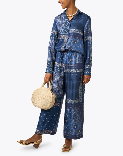 Pomez Blue Bandana Print Silk Pant