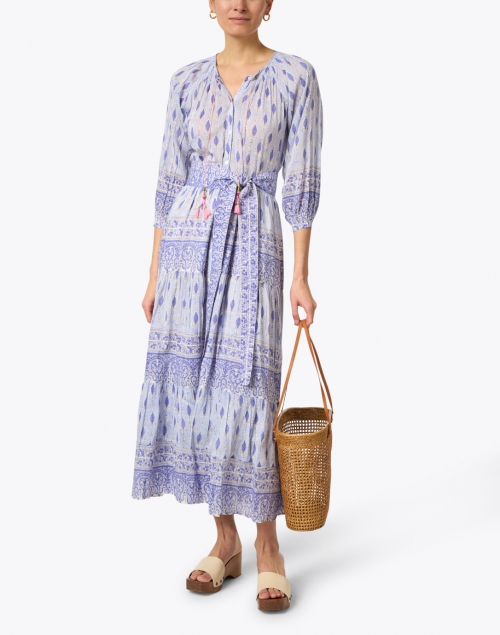 Clementine White and Blue Geo Cotton Dress