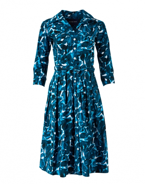 Product image - Samantha Sung - Audrey Aqua and White Printed Stretch Cotton Dress