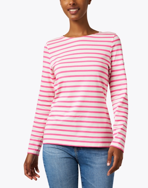 Front image - Saint James - Minquidame Pink and White Striped Cotton Top