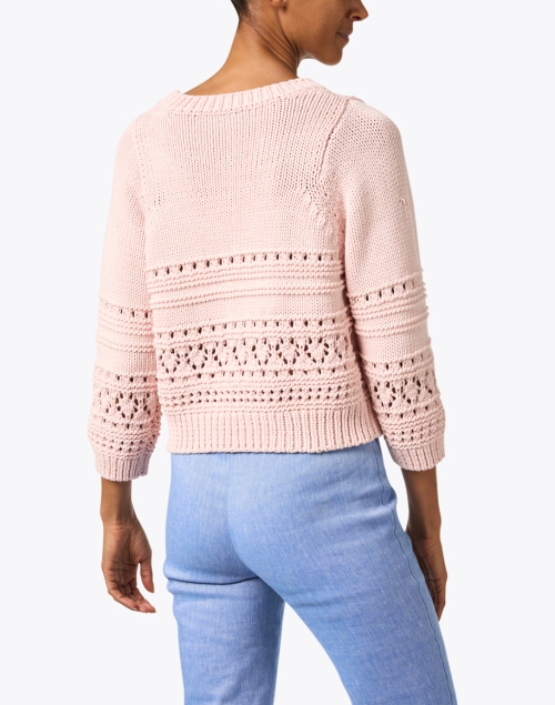 Back image - White + Warren - Pink Cotton Pointelle Sweater