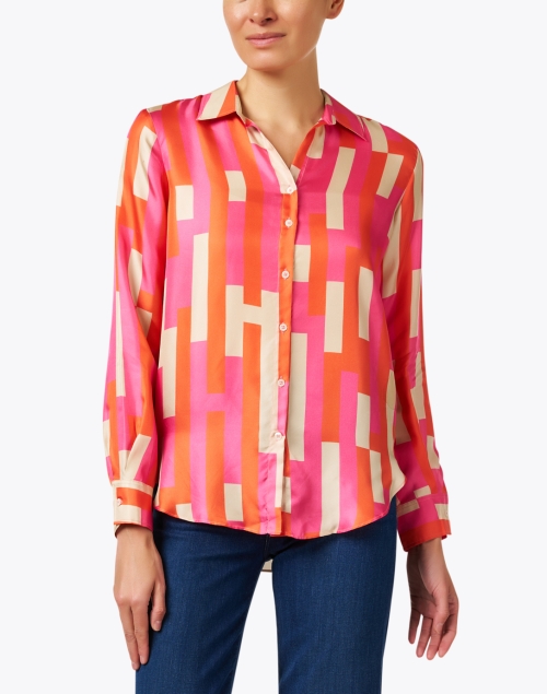 Front image - Vilagallo - Gaby Pink Multi Print Silk Shirt