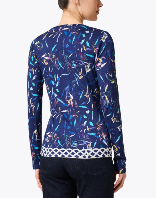 Back image - Pashma - Navy Multi Print Cashmere Silk Sweater