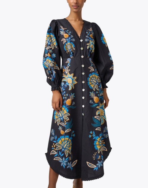 Front image - Farm Rio - Black Floral Embroidered Cotton Dress