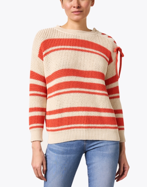 Front image - Weekend Max Mara - Vertigo Beige and Red Stripe Cotton Sweater
