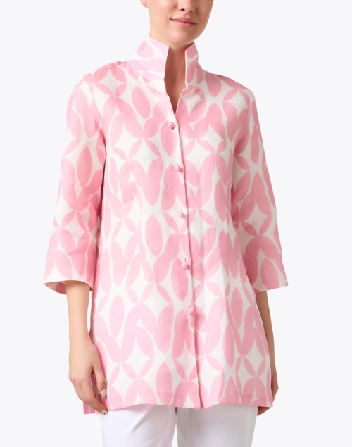 Front image - Connie Roberson - Rita Pink Abstract Print Linen Jacket