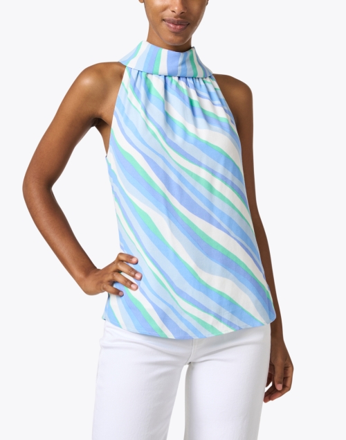 Front image - Sail to Sable - Blue Striped Cowl Neck Top