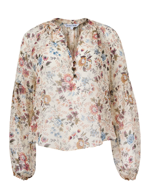 Product image - Veronica Beard - Clarina Beige Multi Floral Silk Blouse