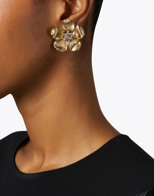 Gold Ladybug Flower Earrings
