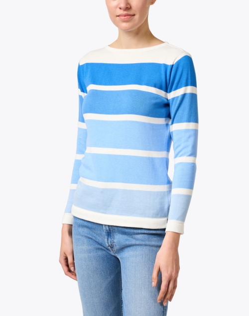 Front image - Blue - Blue and White Stripe Cotton Sweater