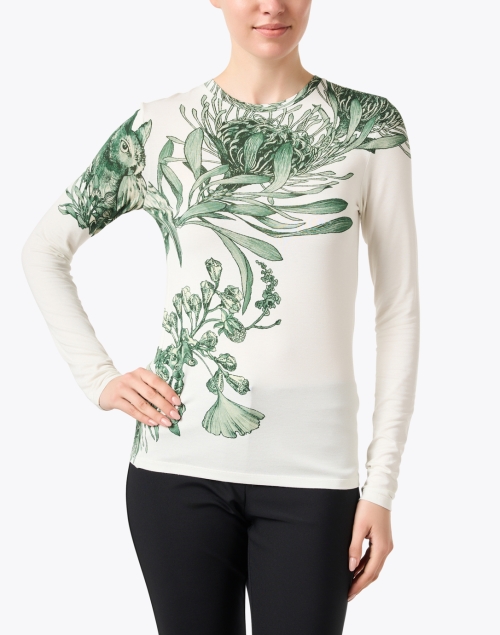 Front image - Jason Wu Collection - Cream and Green Floral Print Top