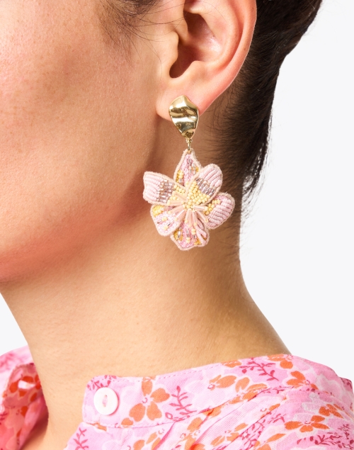 Margarite Pink and Gold Floral Drop Earrings