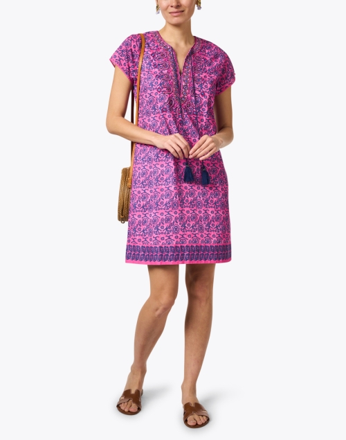 Pink Print Beaded Cotton Dress