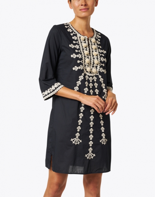 Front image - Figue - Sophie Black Embroidered Stretch Cotton Dress