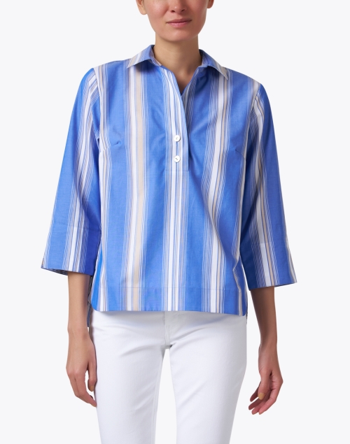 Front image - Hinson Wu - Aileen Blue Multi Striped Cotton Top