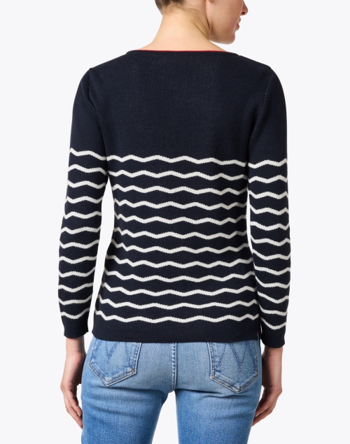 Back image - Blue - Navy Wave Stripe Cotton Sweater