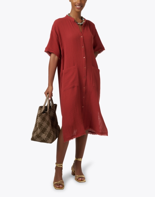 Rust Red Cotton Shirt Dress