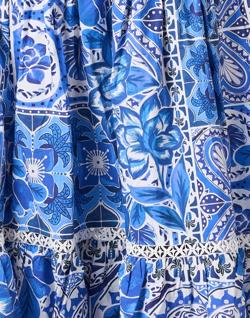 Fabric image - Farm Rio - Blue and White Tile Print Cotton Dress