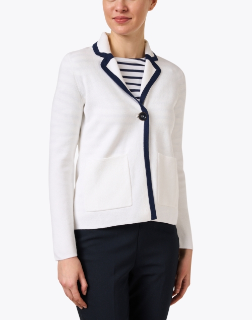 Front image - Kinross - White and Navy Cotton Cashmere Blazer