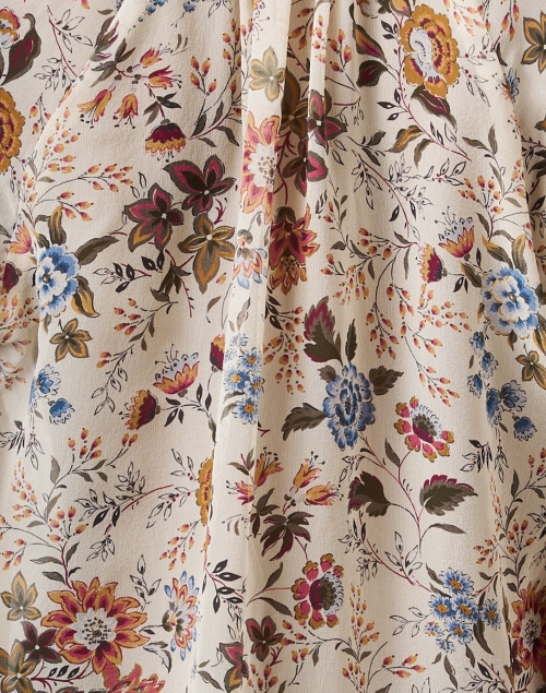 Fabric image - Veronica Beard - Clarina Beige Multi Floral Silk Blouse