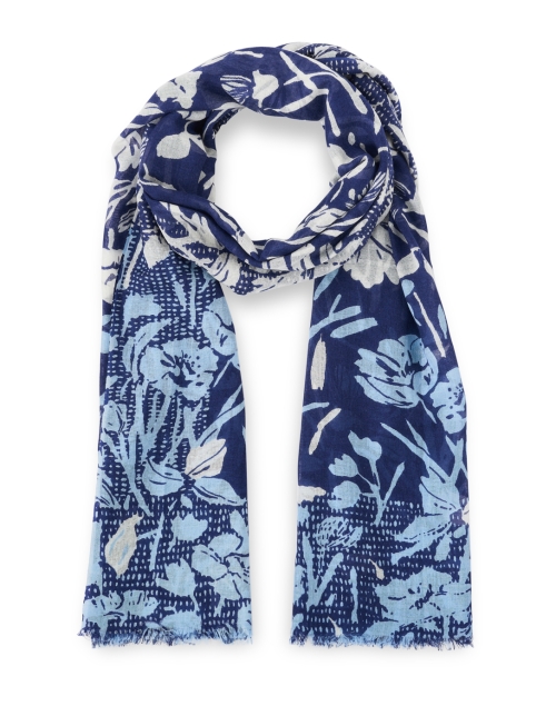 Product image - Kinross - Navy Multi Print Silk Cashmere Scarf