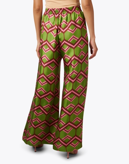 Back image - Odeeh - Green and Pink Print Silk Wide Leg Pant 