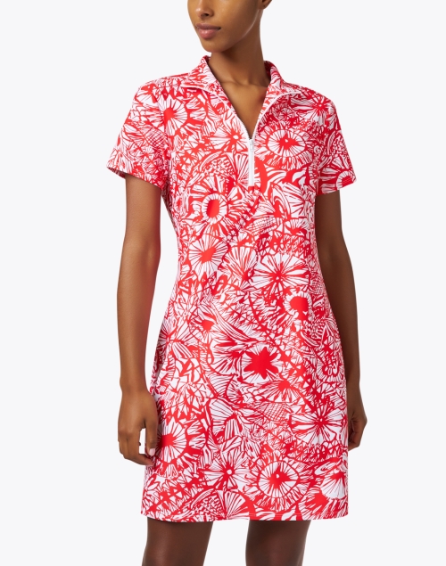 Front image - Jude Connally - Alexia Red Print Quarter Zip Dress