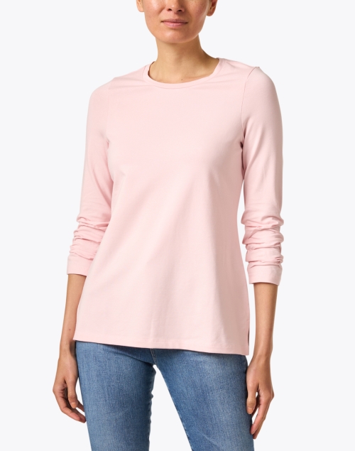 Front image - E.L.I. - Pale Pink Pima Cotton Ruched Sleeve Tee