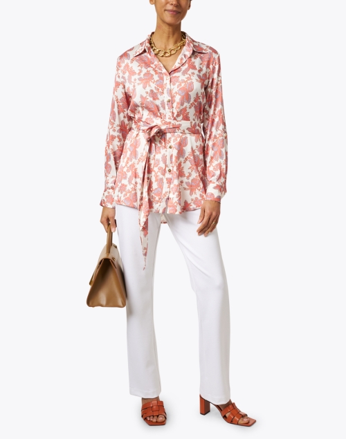 Erin Coral and White Belted Blouse