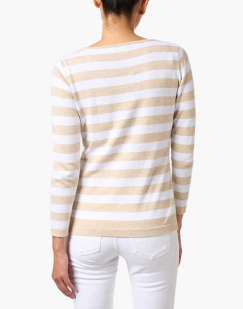 Back image - Blue - White and Beige Striped Pima Cotton Boatneck Sweater